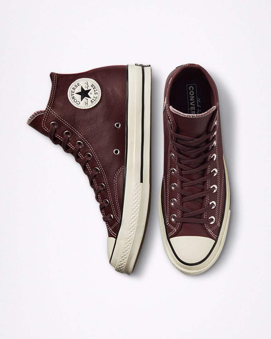 Men's Converse Chuck 70 Leather Seasonal Color High Top Shoes Burgundy | AU 9E85CX
